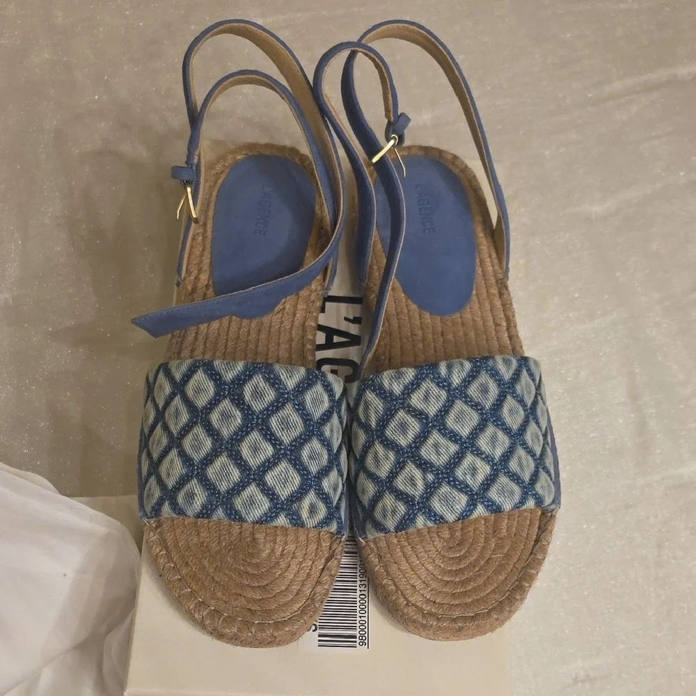 L'AGENCE Quilted Denim Blue Espadrille Ankle-Strap Sandal 8.5